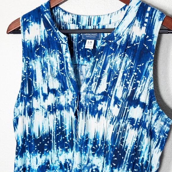 Whoa Wait Sleeveless Dress Blue Size Large Coastal Inspired Resortwear - Picture 3 of 8